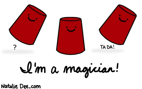 Natalie Dee comic: abracadabra etc * Text: im a magician tada