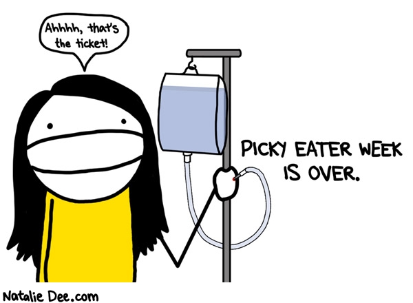 Natalie Dee comic: PE goodbye picky eater week * Text: 