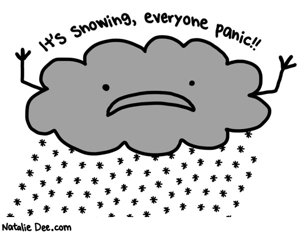 Natalie Dee comic: noooo aaaaaaahhhhhhhhhhh * Text: its snowing everyone panic