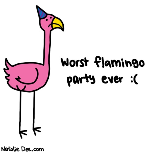 Natalie Dee comic: nobody even showed up * Text: worst flamingo party ever