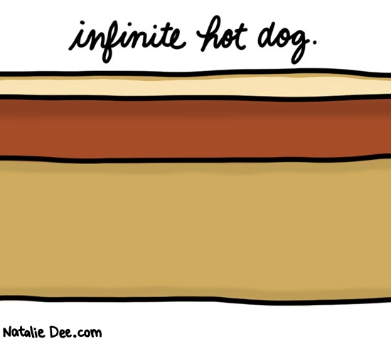 Natalie Dee comic: hot dog into the sunset * Text: 