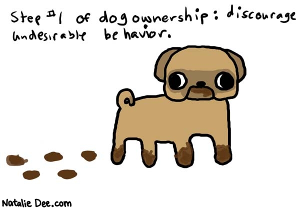 Natalie Dee comic: like poop tracking * Text: 

Step #1 of dog ownership: discourage undesirable behavior.



