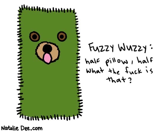 Natalie Dee comic: toysofmychildhoodpart1 * Text: 

FUZZY WUZZY: half pillow, half what the fuck is that?



