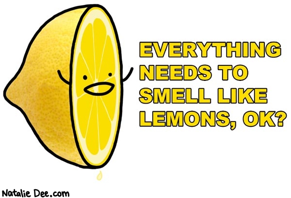 Natalie Dee comic: lemon scented everything * Text: everything needs to smell like lemons ok