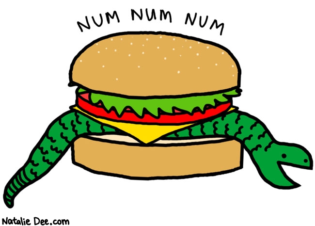 Natalie Dee comic: snake sammich * Text: 

NUM NUM NUM



