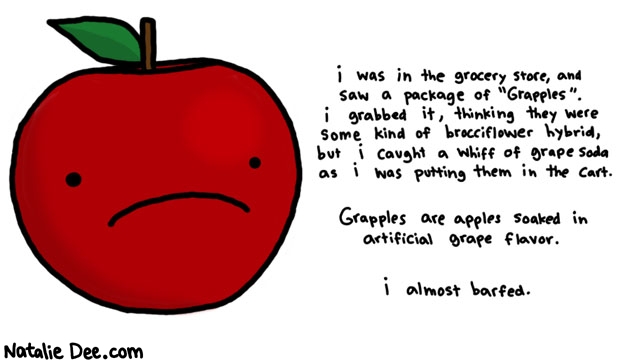 Natalie Dee comic: eeeew grapples * Text: 

i was in the grocery store, and saw a package of 