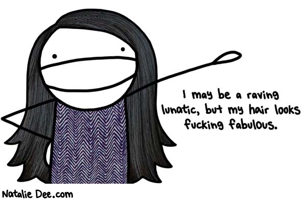 Natalie Dee comic: crazy fabulous * Text: i may be a raving lunatic but my hair looks fucking fabulous