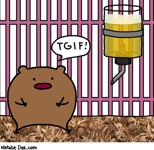 Natalie Dee comic: have fun hamster but dont drink and drive * Text: tgif