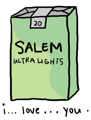 Natalie Dee comic: love * Text: 

20


SALEM ULTRA LIGHTS


i... love... you.



