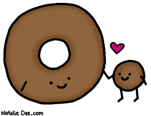 Natalie Dee comic: the love story of a donut and his hole * Text: 