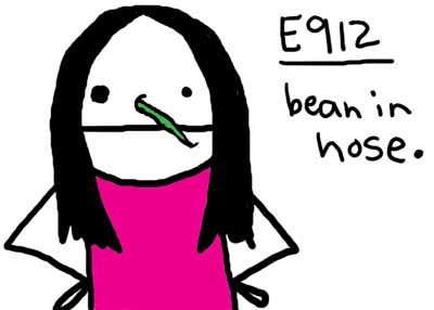 Natalie Dee comic: 912 * Text: 

912


bean in nose.



