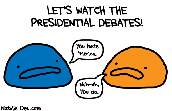 Natalie Dee comic: lets agree we all hate merica and move on to the next topic * Text: 