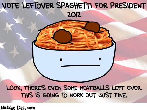 Natalie Dee comic: if leftover spaghetti wins we all win * Text: 