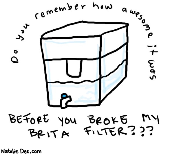 Natalie Dee comic: britafilter * Text: 

Do you remember how awesome it was


BEFORE YOU BROKE MY BRITA FILTER???



