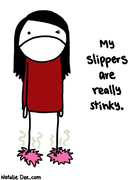 Natalie Dee comic: im gonna make a comic about it instead of washing them * Text: my slippers are really stinky