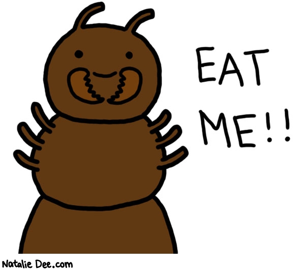 Natalie Dee comic: ants are good protein * Text: eat me!!