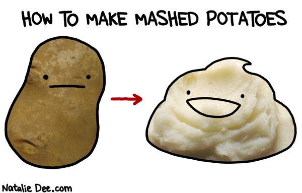 Natalie Dee comic: thats what i call a well written recipe * Text: how to make mashed potatoes