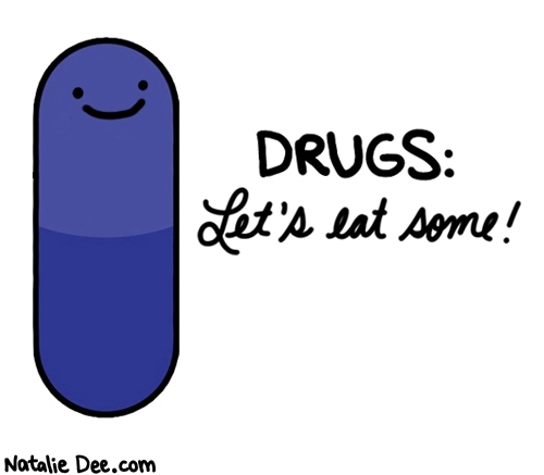 Natalie Dee comic: belly full of pharmaceuticals * Text: 