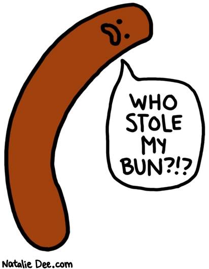 Natalie Dee comic: give him his bun back * Text: who stole my bun
