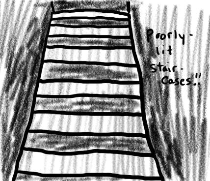 Natalie Dee comic: poorlylit * Text: 

poorly-lit stair-cases!!



