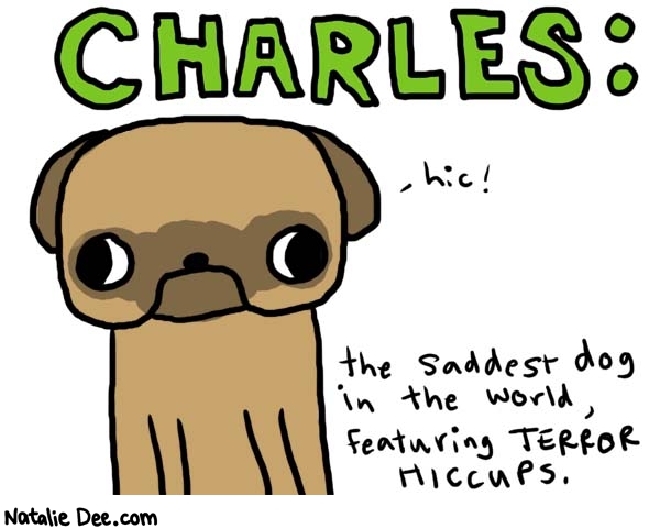 Natalie Dee comic: charles * Text: 

CHARLES: 


hic!


the saddest dog in the world, featuring TERROR HICCUPS.



