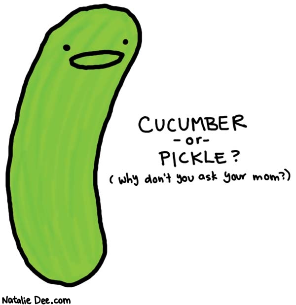 Natalie Dee comic: i bet she would know * Text: 

CUCUMBER -or- PICKLE?


(why don't you ask your mom?)



