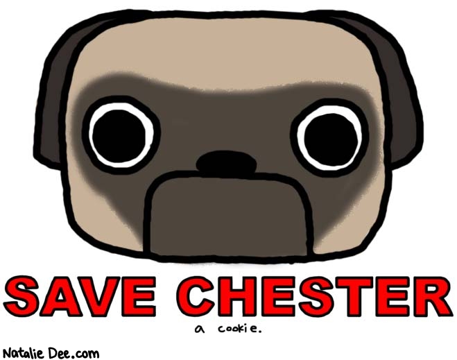 Natalie Dee comic: save chester * Text: 

SAVE CHESTER a cookie.



