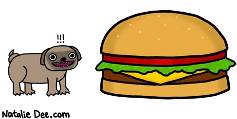 Natalie Dee comic: WDW chesters dumb ass dream * Text: dog giant hamburger