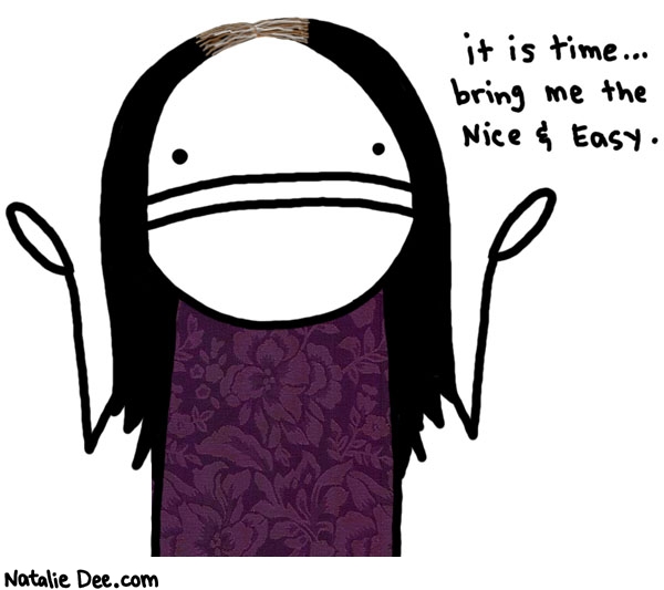 Natalie Dee comic: time to dye my roots * Text: it is time... bring me the nice & easy.